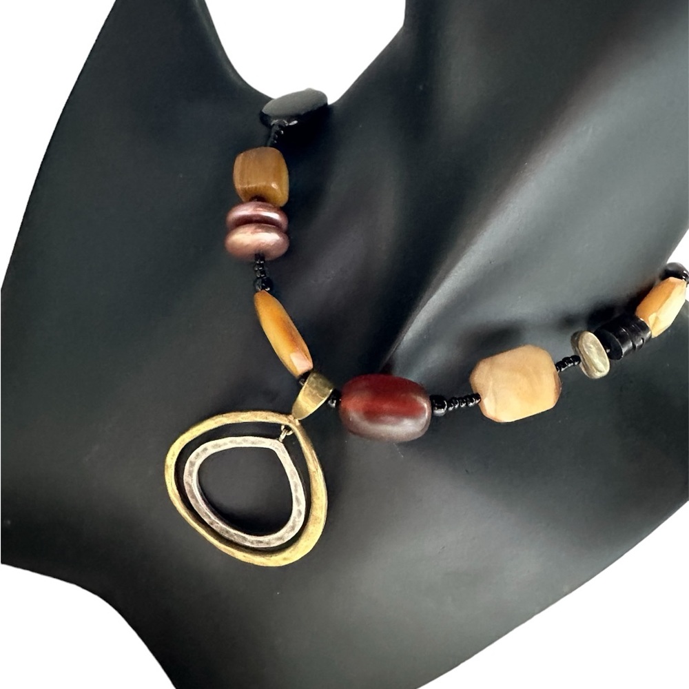 Retired SILPADA Hammered Sterling Silver Brass Shell Stone Mixed Bead Necklace